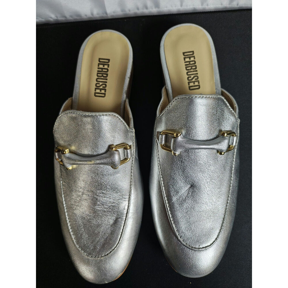 DEABUSED $138 Women's 37 (6.5 / 7) Silver Leather Mules